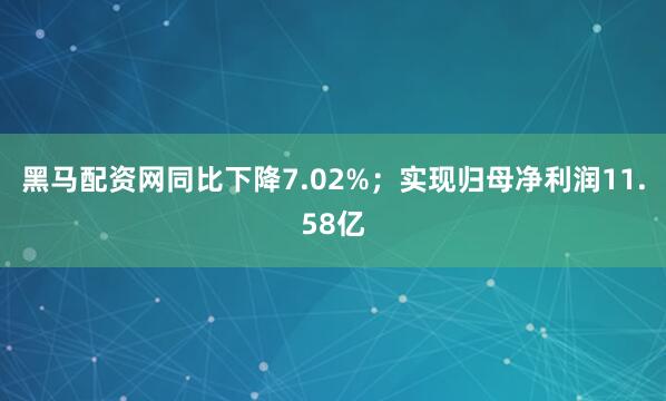 黑马配资网同比下降7.02%；实现归母净利润11.58亿